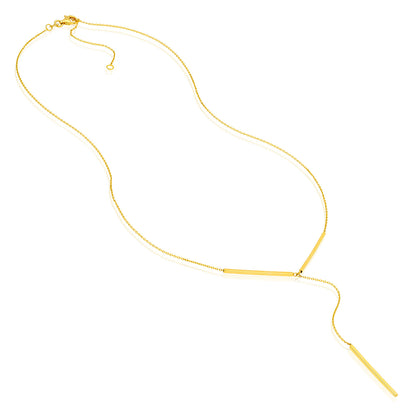 14K Yellow Gold 1mm Cable Chain Lariat Bar Adjustable Necklace 16-18"