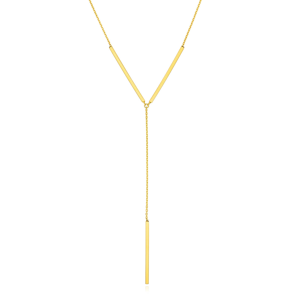 14K Yellow Gold 1mm Cable Chain Lariat Bar Adjustable Necklace 16-18"