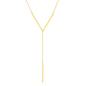 14K Yellow Gold 1mm Cable Chain Lariat Bar Adjustable Necklace 16-18"