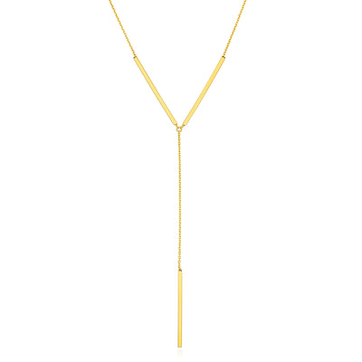14K Yellow Gold 1mm Cable Chain Lariat Bar Adjustable Necklace 16-18"