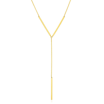 14K Yellow Gold 1mm Cable Chain Lariat Bar Adjustable Necklace 16-18"