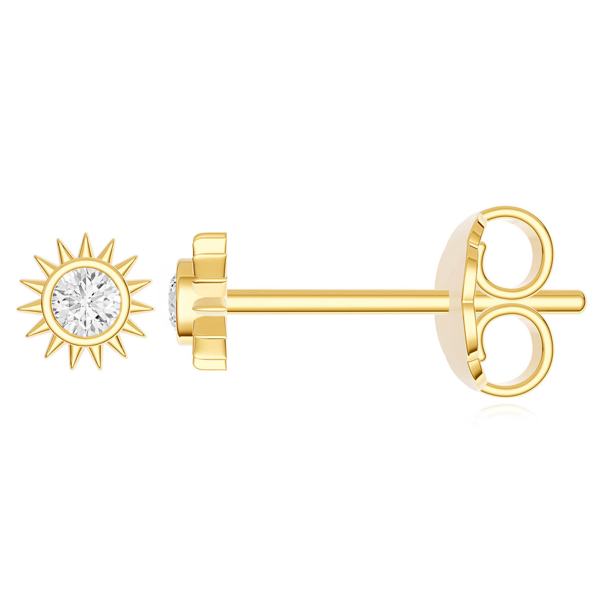 14K Yellow Gold 0.05 CTW Natural Diamond Start Sun Butterfly Stud Earrings 4mm