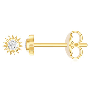 14K Yellow Gold 0.05 CTW Natural Diamond Start Sun Butterfly Stud Earrings 4mm