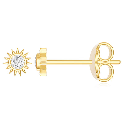 14K Yellow Gold 0.05 CTW Natural Diamond Start Sun Butterfly Stud Earrings 4mm