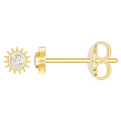 14K Yellow Gold 0.05 CTW Natural Diamond Start Sun Butterfly Stud Earrings 4mm