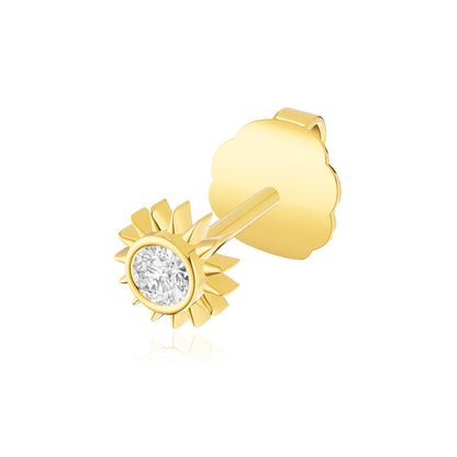 14K Yellow Gold 0.05 CTW Natural Diamond Start Sun Butterfly Stud Earrings 4mm