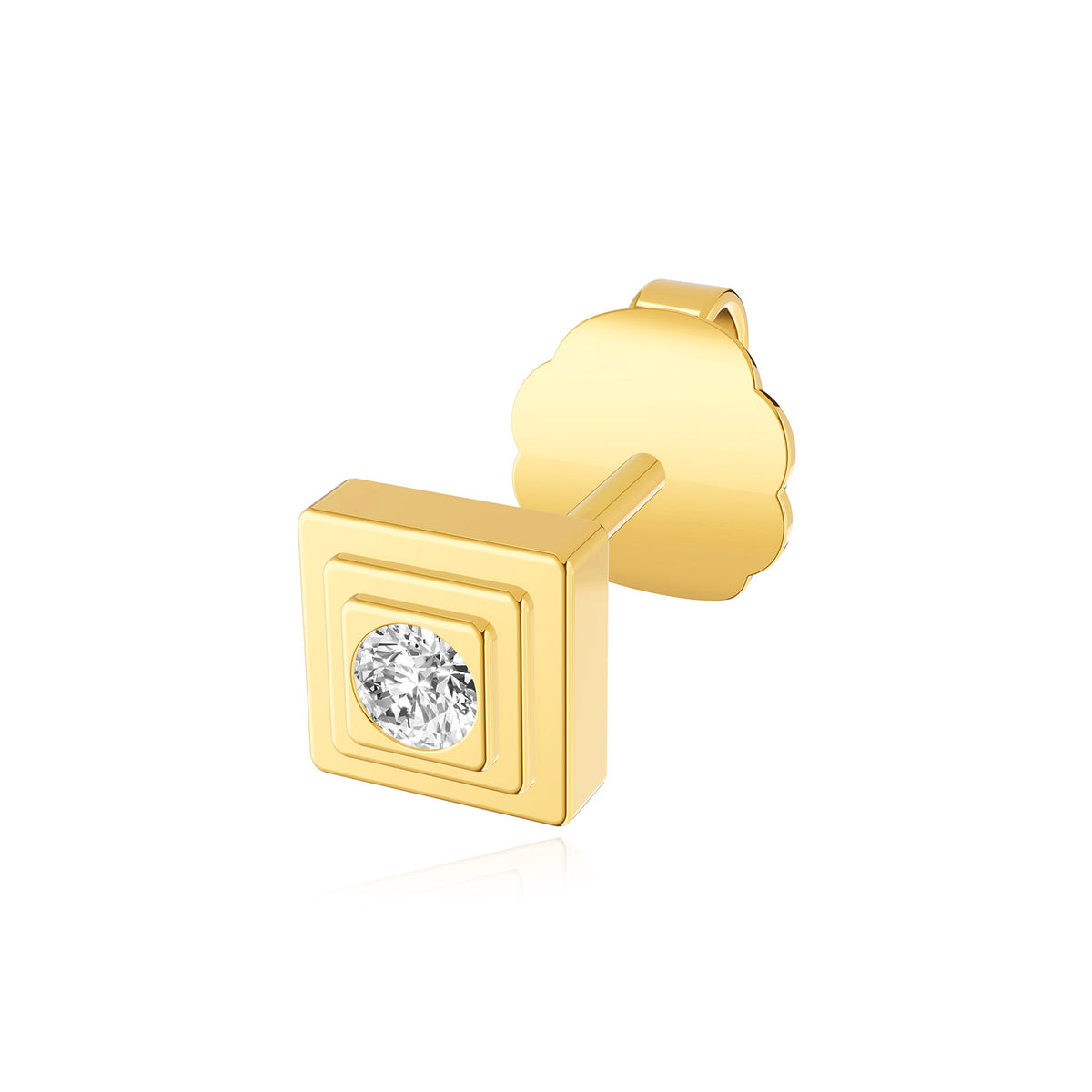 14K Yellow Gold 0.06 TCW Natural Diamond 4mm Square Stud Earrings