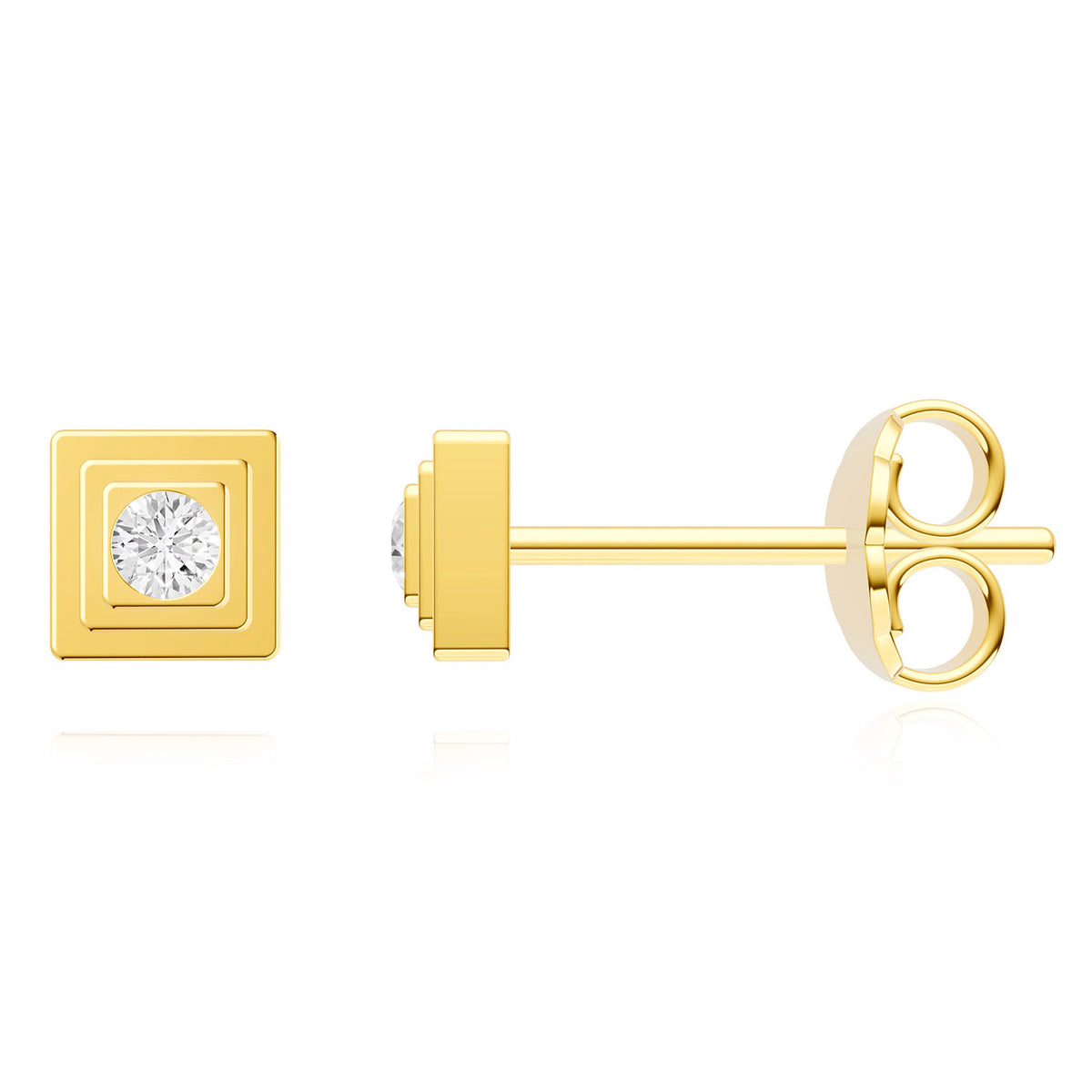 14K Yellow Gold 0.06 TCW Natural Diamond 4mm Square Stud Earrings