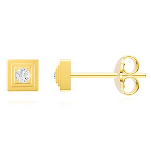 14K Yellow Gold 0.06 TCW Natural Diamond 4mm Square Stud Earrings