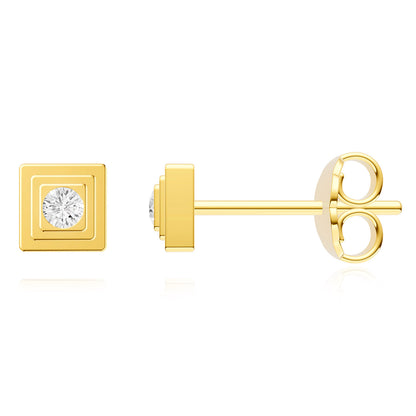 14K Yellow Gold 0.06 TCW Natural Diamond 4mm Square Stud Earrings
