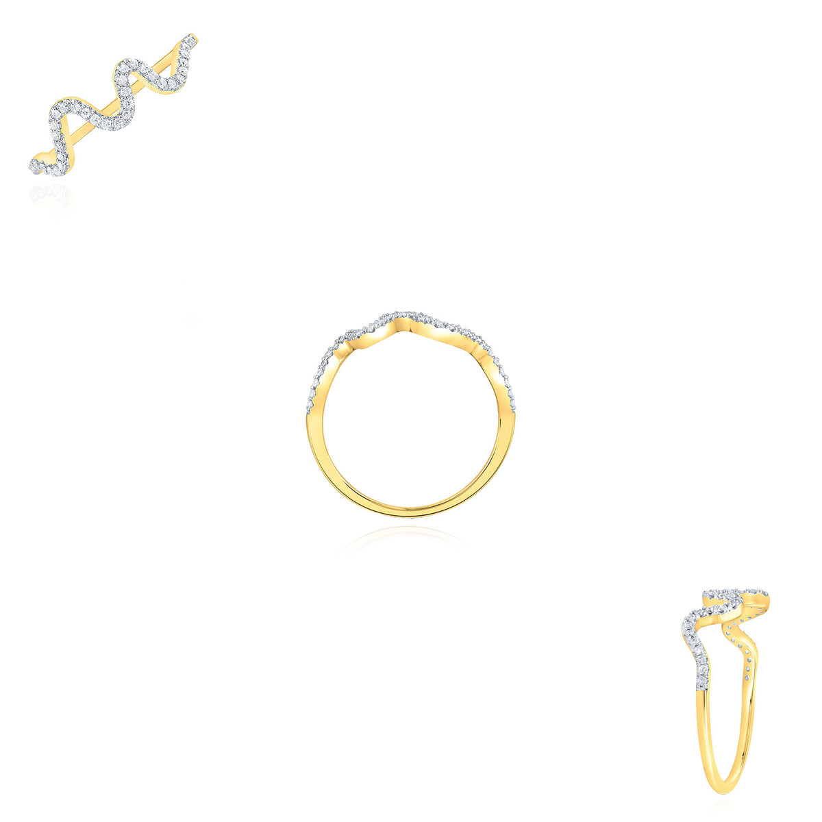 14K Yellow Gold 0.12 TCW Natural Diamond Wave Stackable Ring