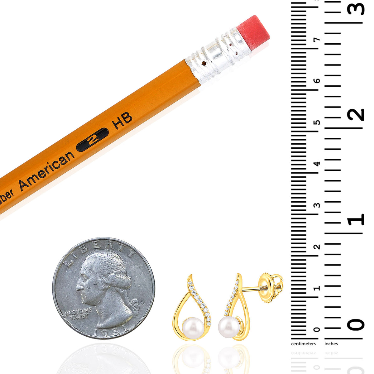 0.10 CTW Natural Diamonds White Pearl Teardrop Stud Earrings 15mm