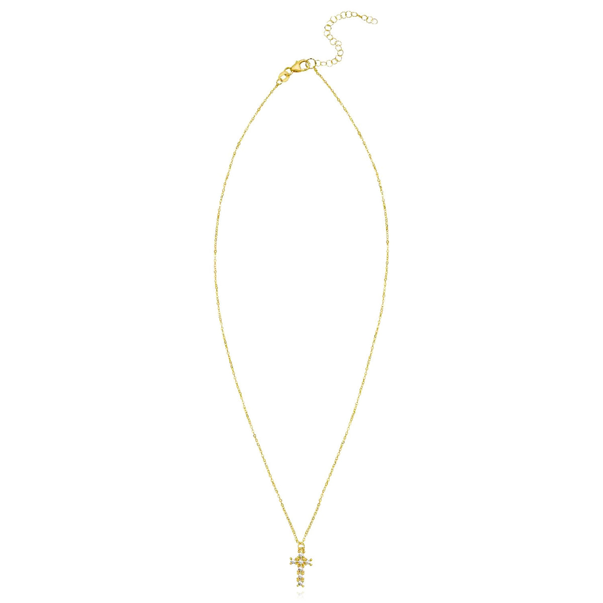 14K Two-Tone Gold Diamond-Cut Cross Adjustable Necklace 16"-18"