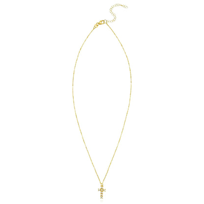 14K Two-Tone Gold Diamond-Cut Cross Adjustable Necklace 16"-18"