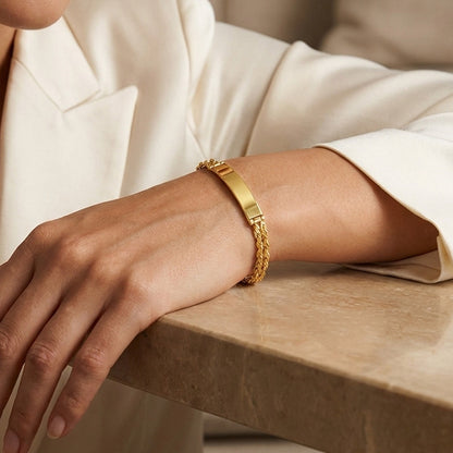 14K Yellow Gold Double Rope Link ID Bracelet 7"