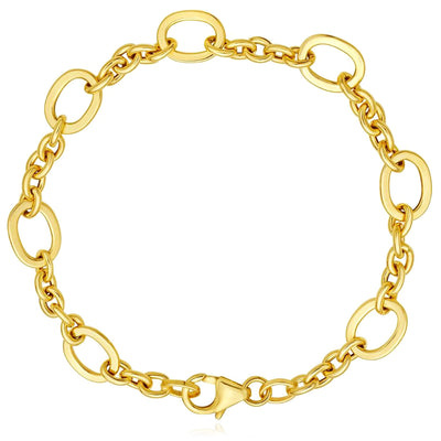 14K Yellow Gold 4mm Oval and Cable Link Bracelet 7.25"