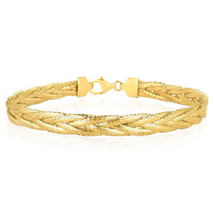 14K Yellow Gold 6mm Woven Wheat Bracelet 7.25"