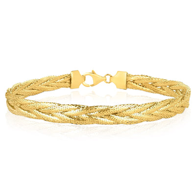 14K Yellow Gold 6mm Woven Wheat Bracelet 7.25"