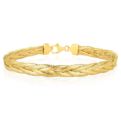 14K Yellow Gold 6mm Woven Wheat Bracelet 7.25"