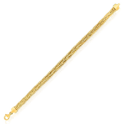 14K Yellow Gold 6mm Woven Wheat Bracelet 7.25"