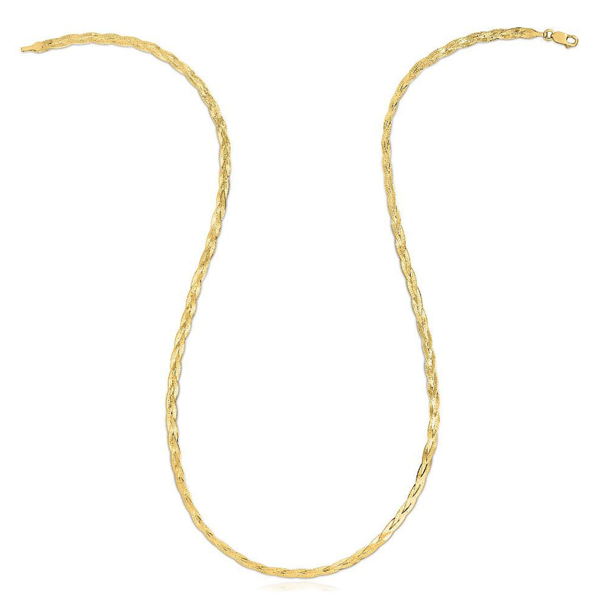 14K Yellow Gold 3mm Braided Herringbone Chain 16" 18" 20"