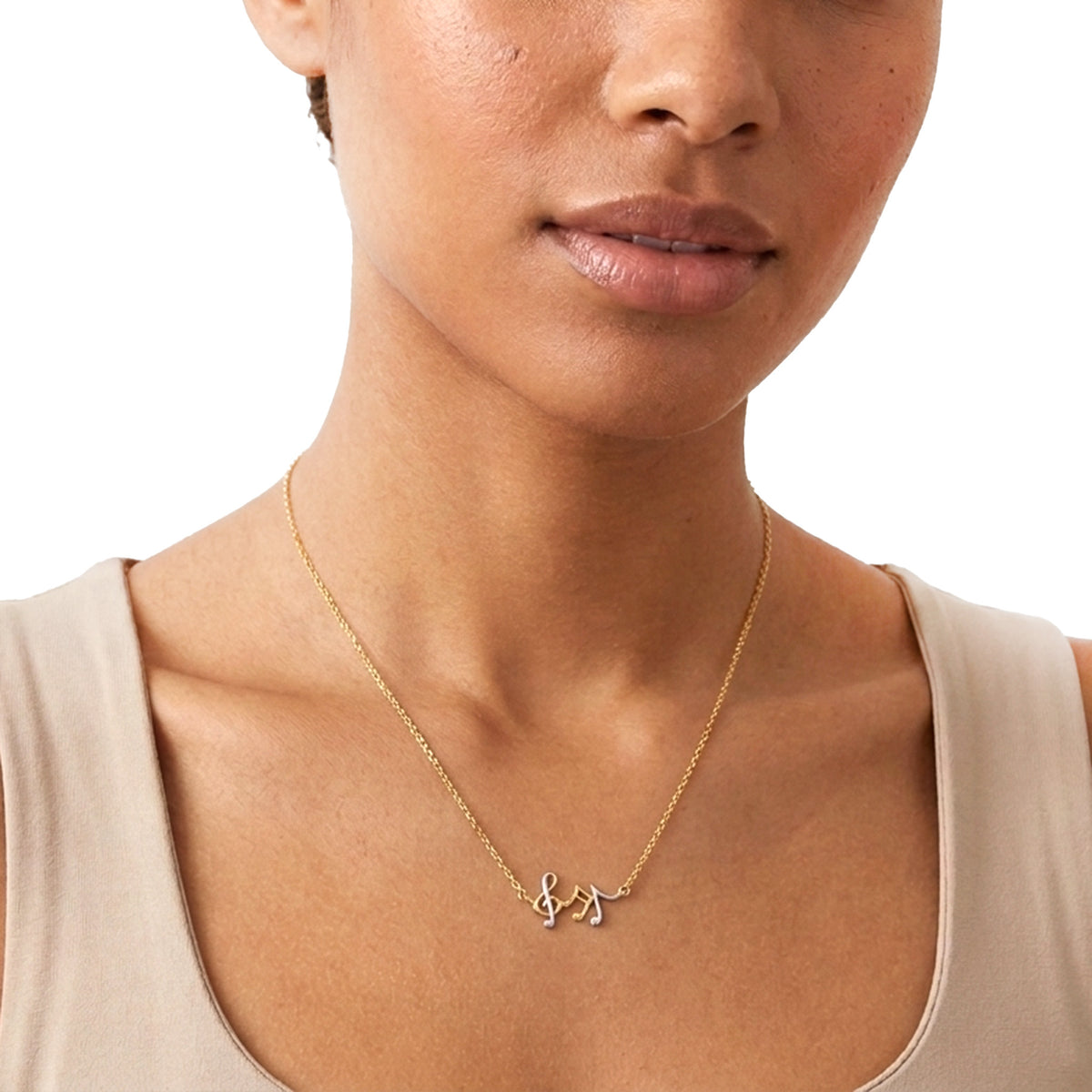 14K Two-Tone Gold High Polished Music Notes Cable Link Necklace 17"