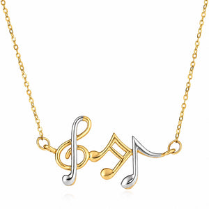 14K Two-Tone Gold High Polished Music Notes Cable Link Necklace 17"