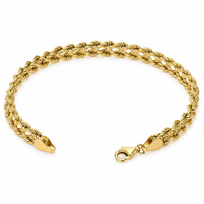 10K Yellow Gold Diamond-Cut Woven Double Rope Bracelet 7.25"