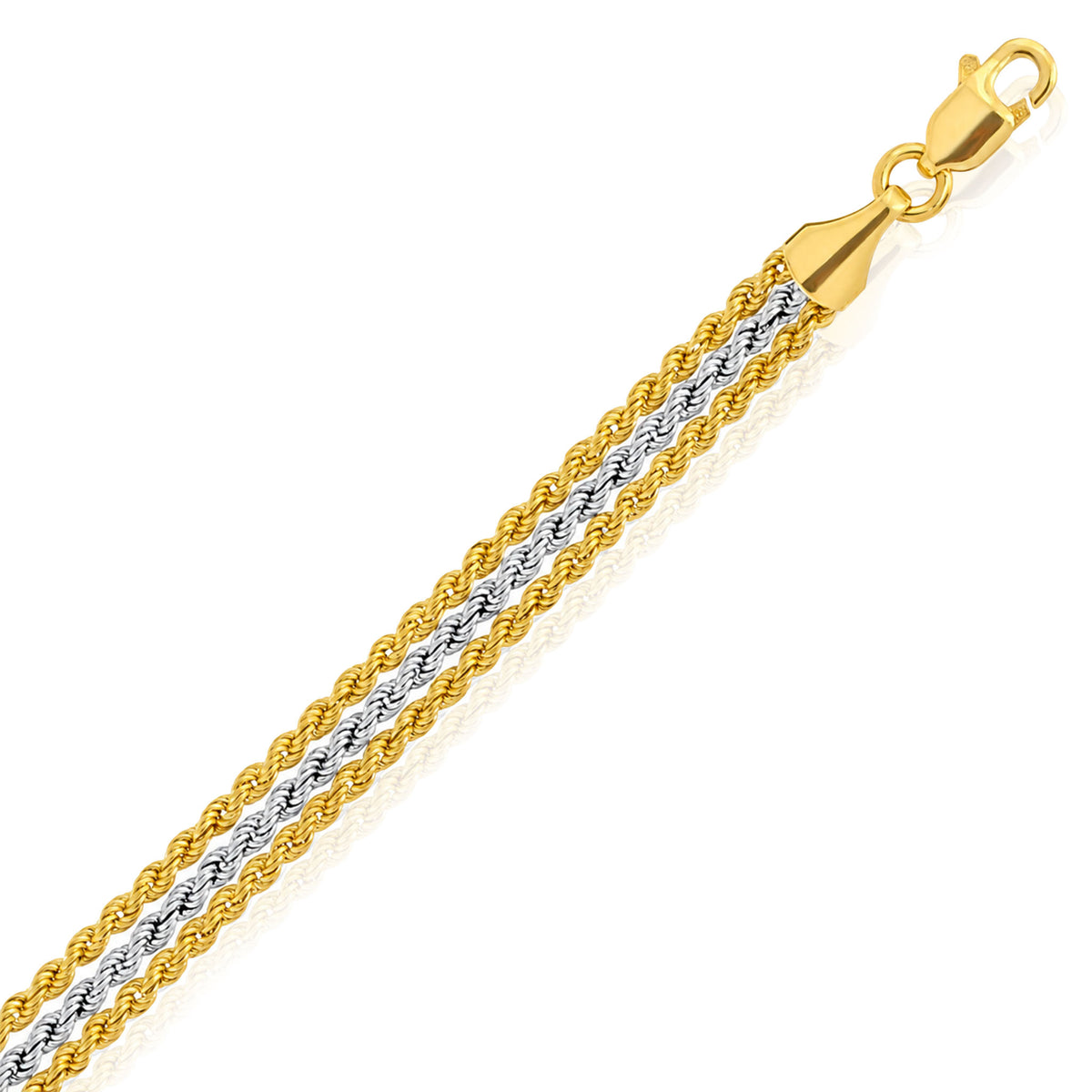 10K Two-Tone Yellow and White Gold Triple Rope Bracelet 7.25"