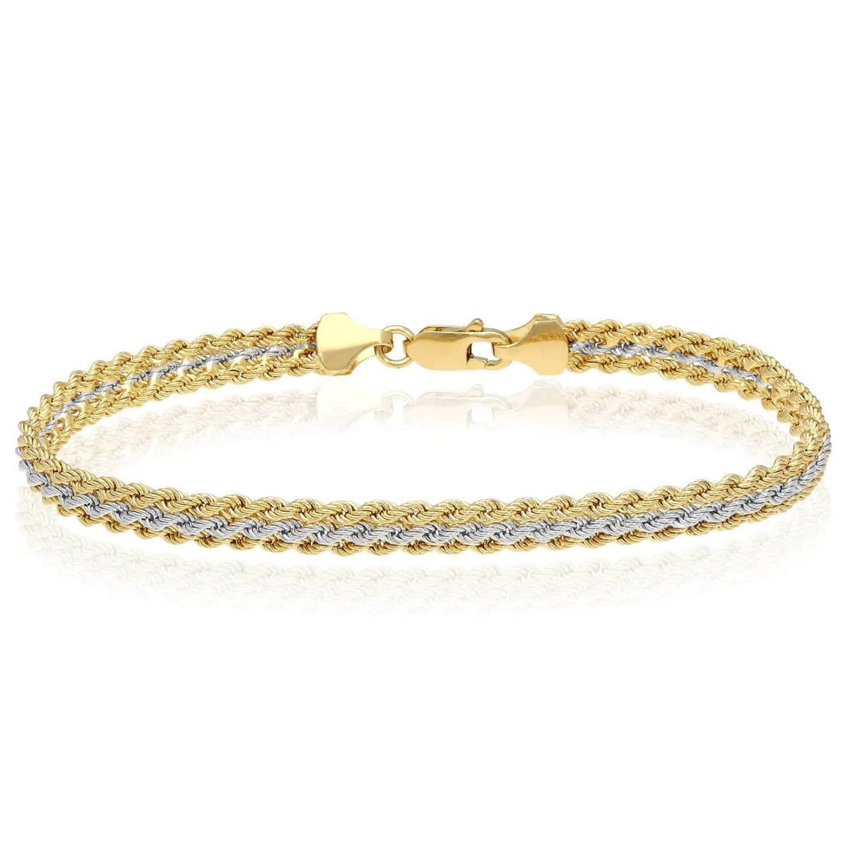 10K Two-Tone Yellow and White Gold Triple Rope Bracelet 7.25"