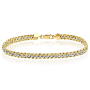 10K Two-Tone Yellow and White Gold Triple Rope Bracelet 7.25"