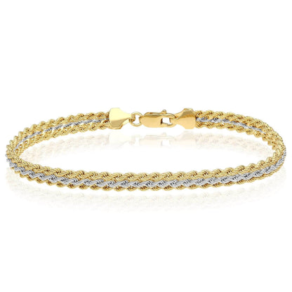 10K Two-Tone Yellow and White Gold Triple Rope Bracelet 7.25"