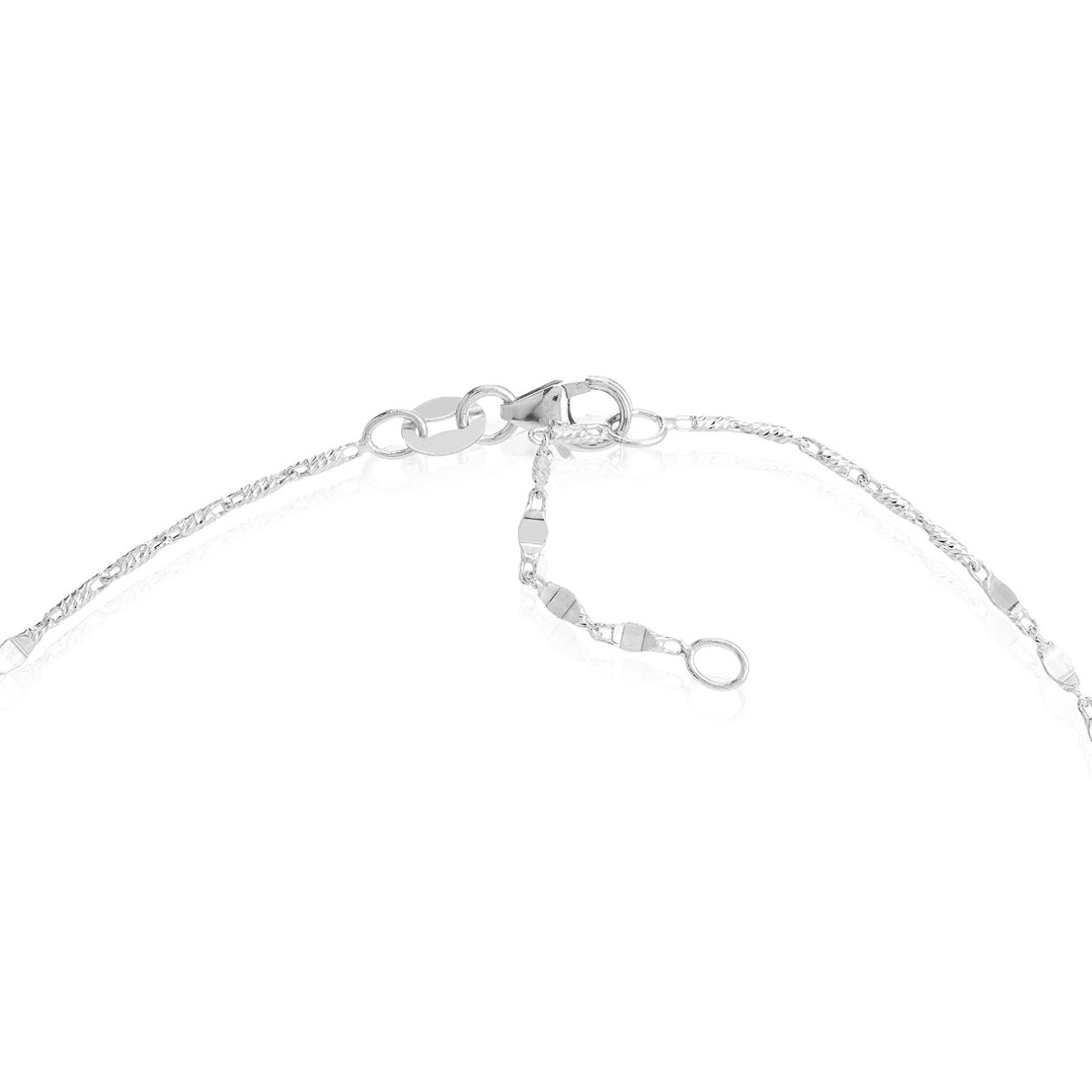 14K Yellow Gold White Gold Diamond-Cut Adjustable Anklet 9"-10"