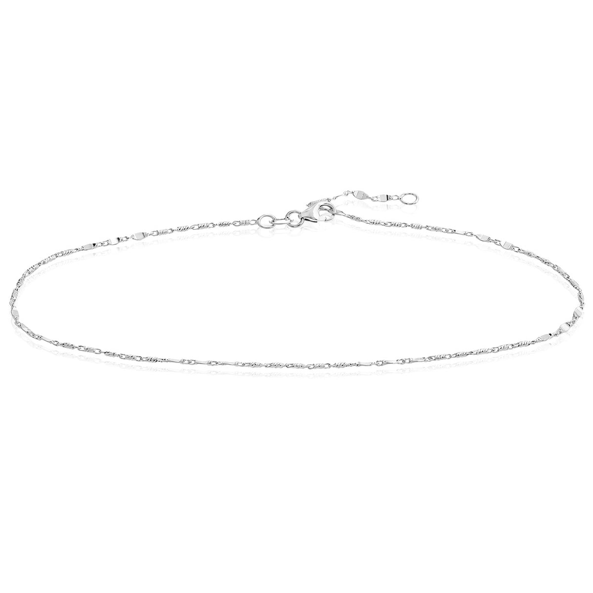 14K Yellow Gold White Gold Diamond-Cut Adjustable Anklet 9"-10"