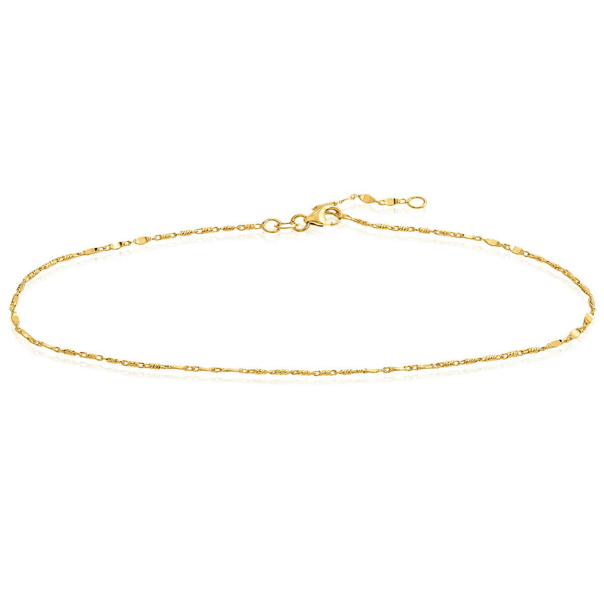 14K Yellow Gold White Gold Diamond-Cut Adjustable Anklet 9"-10"