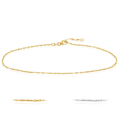 14K Yellow Gold White Gold Diamond-Cut Adjustable Anklet 9"-10"