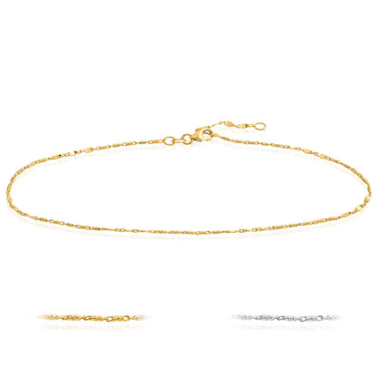 14K Yellow Gold White Gold Diamond-Cut Adjustable Anklet 9"-10"