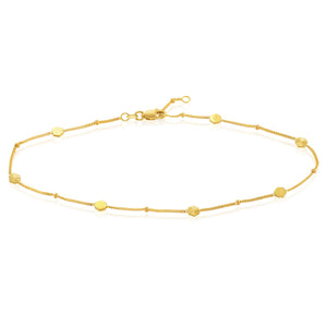 14k Yellow Gold 1mm Link Fluted and Polished Hexagon Adjustable Anklet 9"-10"