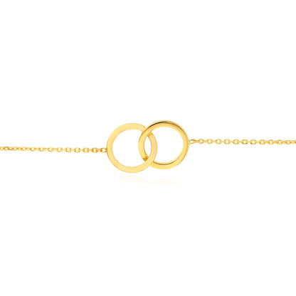 14K Yellow Gold High Polished Intertwined Circles Adjustable Anklet 8", 9", 10"