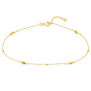 14K Yellow Gold Mini Bead and Twist Adjustable Anklet 9"-10"