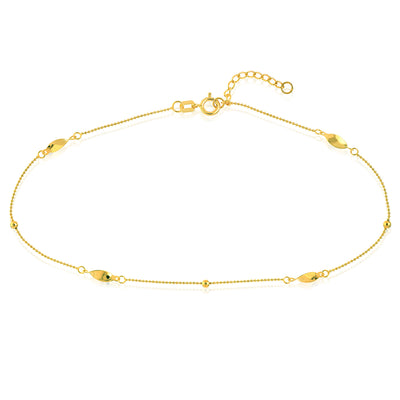 14K Yellow Gold Mini Bead and Twist Adjustable Anklet 9"-10"