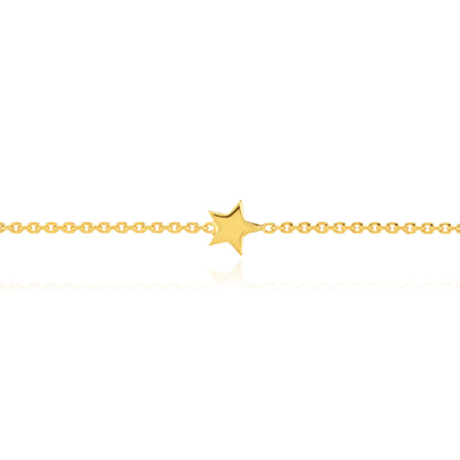 14K Yellow Gold Mini Star Station Cable Adjustable Anklet 9"-10"