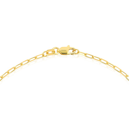 14K Yellow Gold 2mm Paper Clip Link Textured Cross Anklet 10"