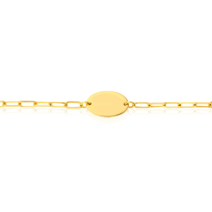 14k Yellow Gold 2mm Paperclip Link High Polished Oval Plate Anklet 10"