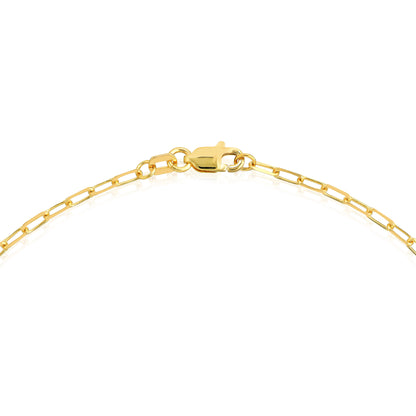 14k Yellow Gold 2mm Paperclip Link High Polished Oval Plate Anklet 10"