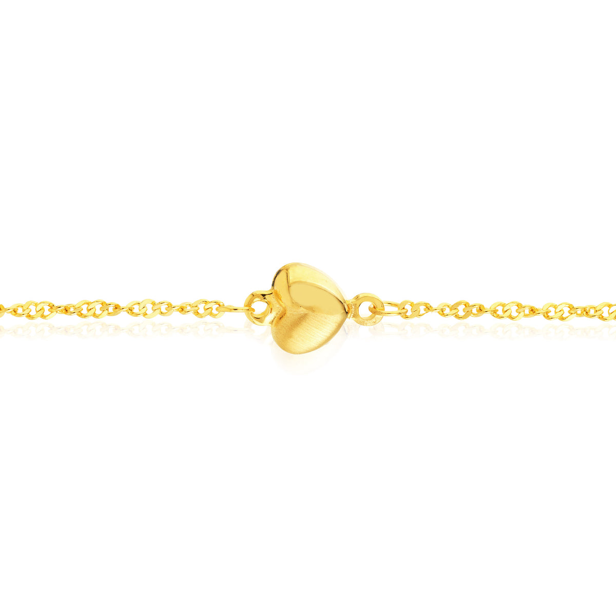 14K Yellow Gold Puff Heart Piatto Chain Adjustable Anklet 9"-10"