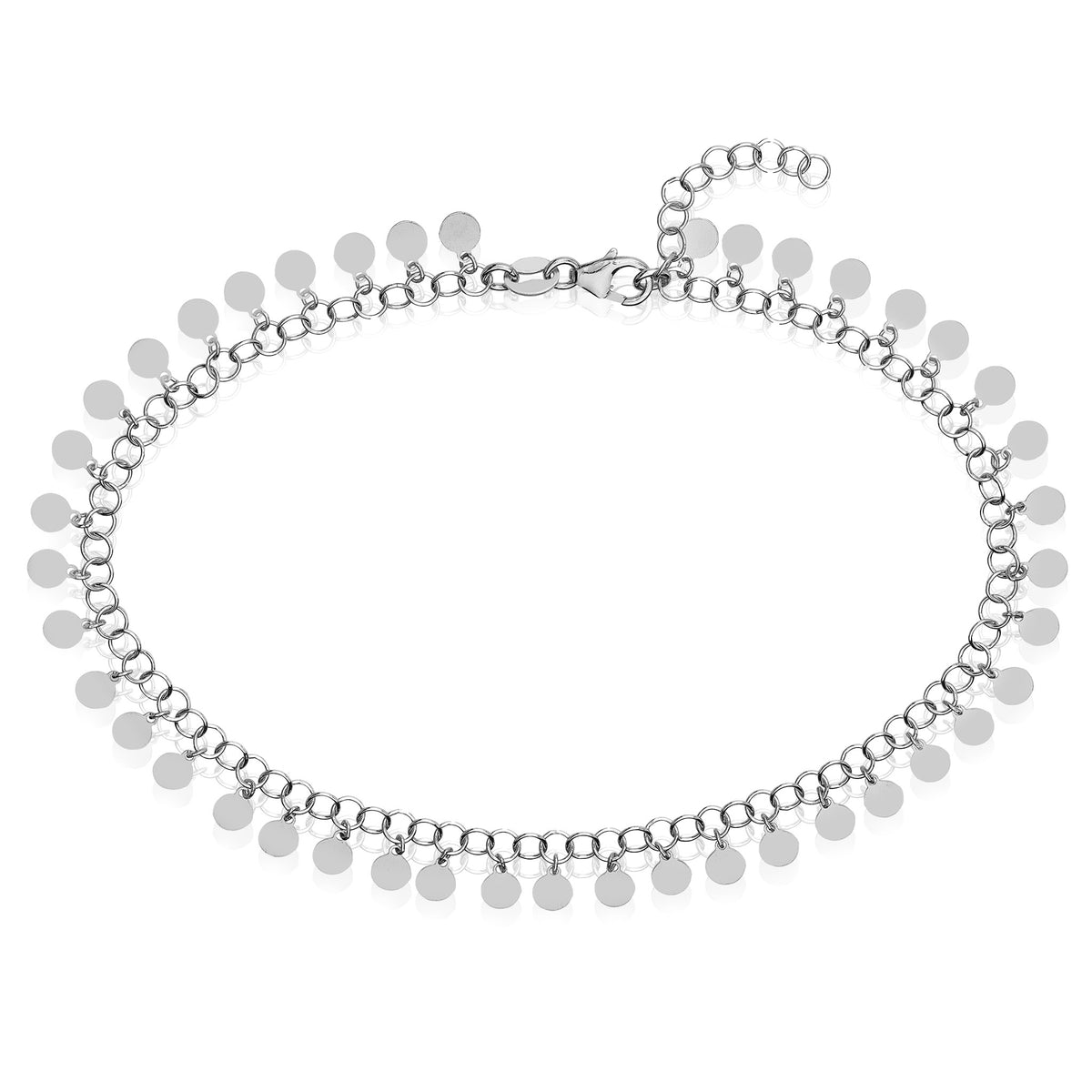 925 Sterling Silver Round Link Dangling Circle Adjustable Anklet 9"-10"