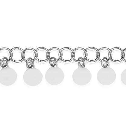 925 Sterling Silver Round Link Dangling Circle Adjustable Anklet 9"-10"