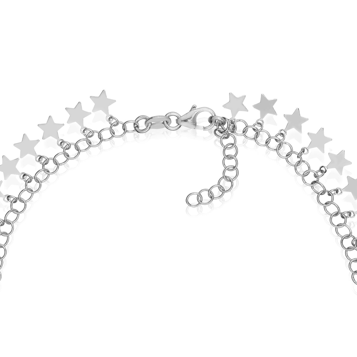 925 Sterling Silver Round Link Dangling Stars Adjustable Anklet 9"-10"