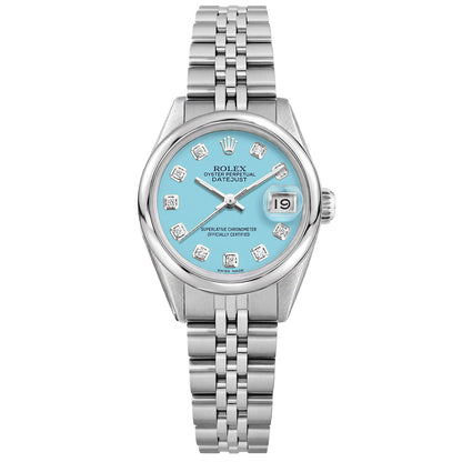 26mm Rolex Datejust 69174 Original Smooth Bezel Custom Turquoise Dial Watch